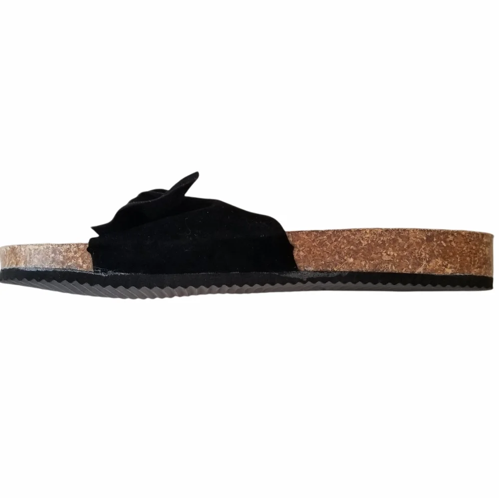 Black Velvet Bow Cork Heel Slip-On Sandals EU 39 - Picture 11 of 15